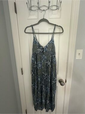 Bohemian Blue Paisley Patchwork Harem Jumpsuit with Spaghetti Straps